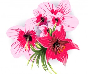 Red with pink tropical flowers vector 03