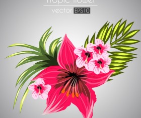 Red with pink tropical flowers vector 05