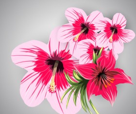 Red with pink tropical flowers vector 06