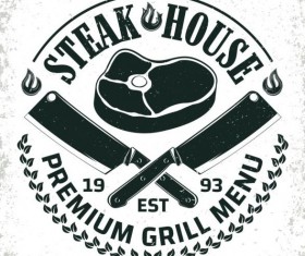 Retro barbecue labels with grunge background vector 01