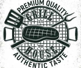 Retro barbecue labels with grunge background vector 02