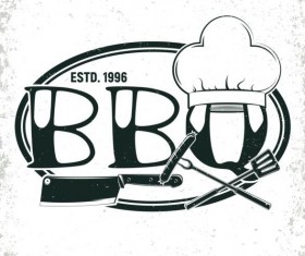 Retro barbecue labels with grunge background vector 03