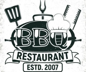 Retro barbecue labels with grunge background vector 04