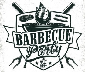 Retro barbecue labels with grunge background vector 05