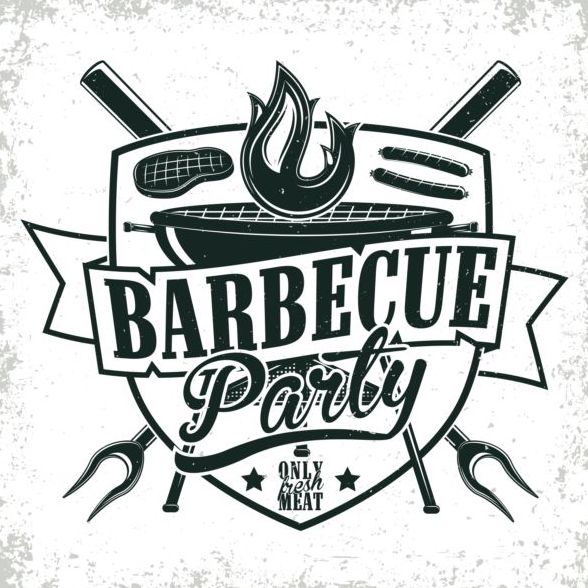 Retro barbecue labels with grunge background vector 05