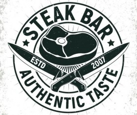 Retro barbecue labels with grunge background vector 07