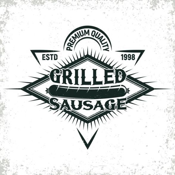 Retro barbecue labels with grunge background vector 08