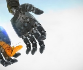 Robot hands with butterflies Stock Photo 03