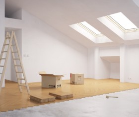 Room ladder and carton Stock Photo