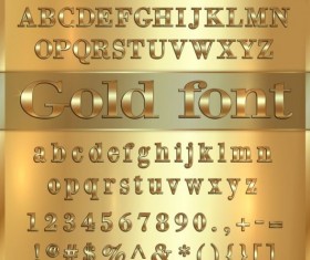 Shiny golden font alphabet with number vector 01