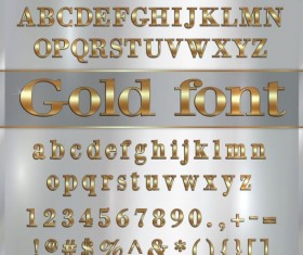 Shiny golden font alphabet with number vector 02