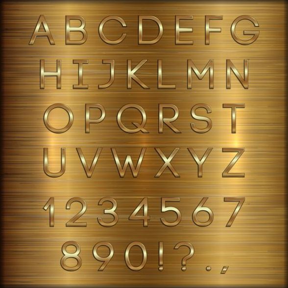 Shiny golden font alphabet with number vector 03