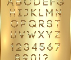 Shiny golden font alphabet with number vector 04
