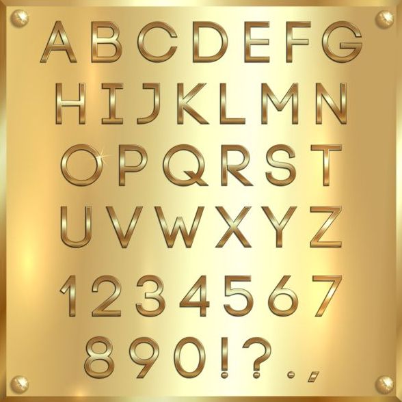 Shiny golden font alphabet with number vector 04
