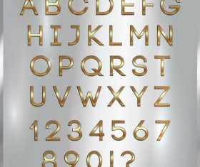 Shiny golden font alphabet with number vector 05