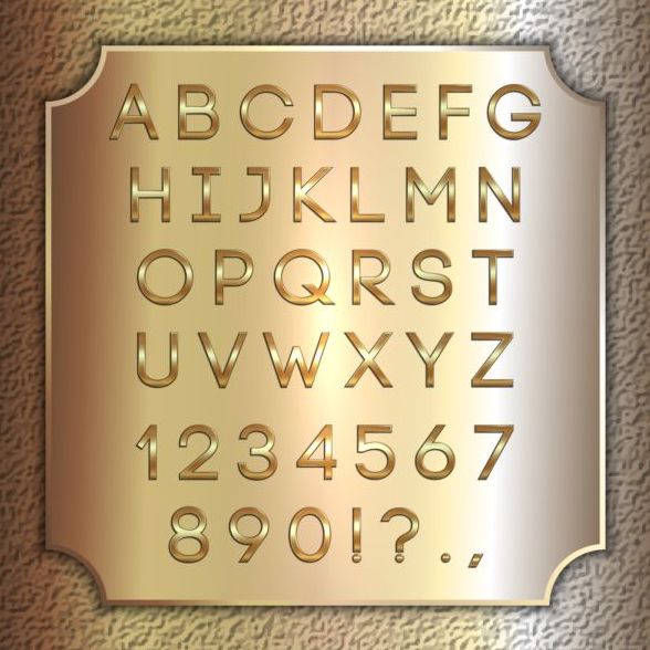 Shiny golden font alphabet with number vector 06