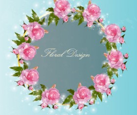Shiny pink rose wreath vector 01