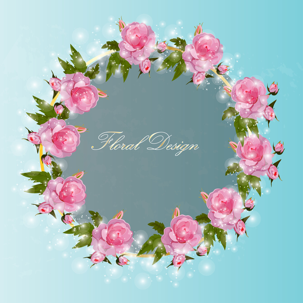 Shiny pink rose wreath vector 01