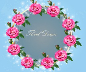 Shiny pink rose wreath vector 02