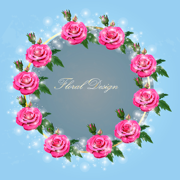 Shiny pink rose wreath vector 02