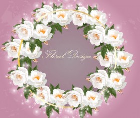 Shiny white rose wreath vector