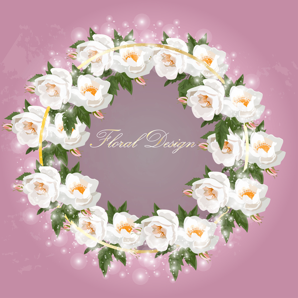 Shiny white rose wreath vector