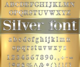 Silver font alphabet with number vector 01