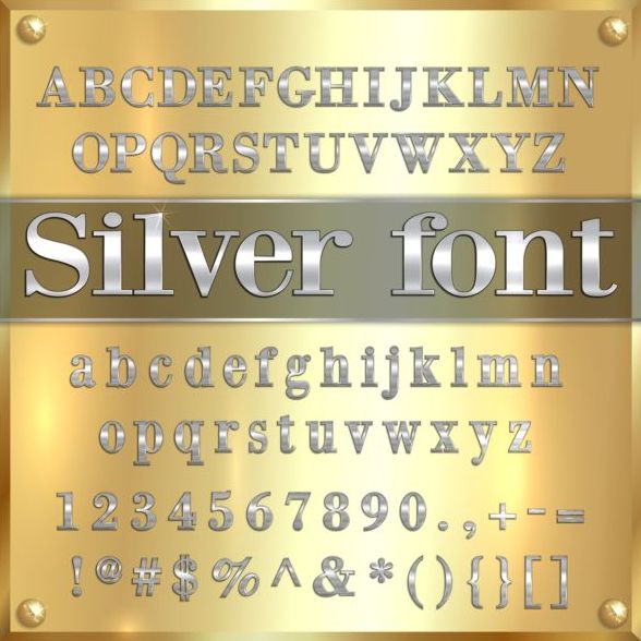 Silver font alphabet with number vector 01