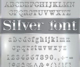 Silver font alphabet with number vector 02