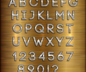 Silver font alphabet with number vector 03