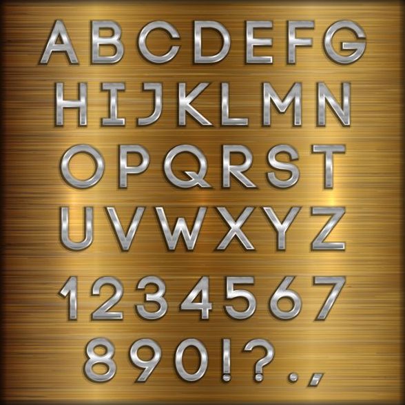 Silver font alphabet with number vector 03