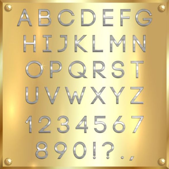 Silver font alphabet with number vector 04