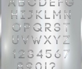 Silver font alphabet with number vector 05