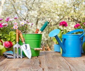 Small shovel and sprinkler on the table HD picture