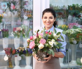 Smiling woman holding a flower Stock Photo