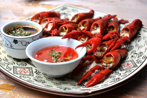 Spicy crayfish snack food Stock Photo