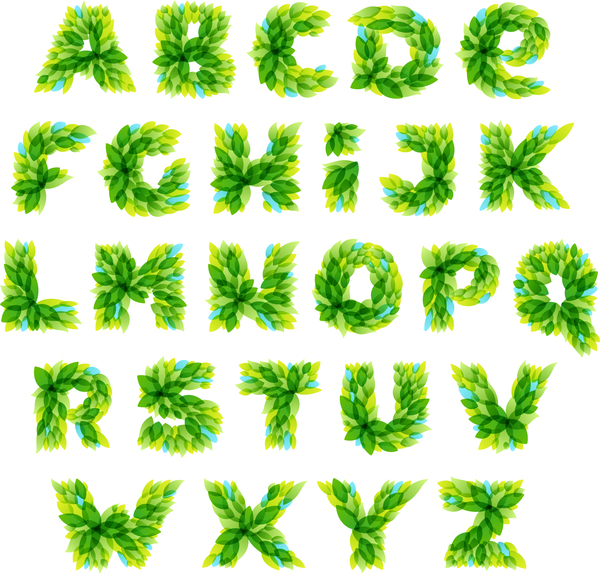 Spring leaves alphabet vector