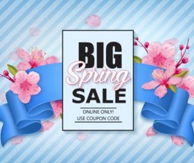 Spring shoping banner ribbon with flower background vector 02