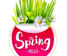 Spring sticker with grass vector