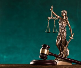Statue of the goddess of justice and gavel Stock Photo 01