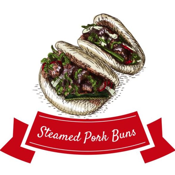 Steamed pork buns chinese cuisine vector
