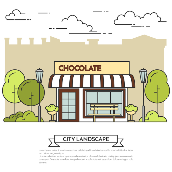 Street chocolate store vector template 01
