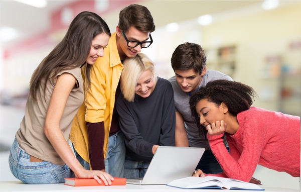 Students together to explore issues Stock Photo