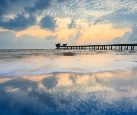 Sunset in the wooden dock Stock Photo 01