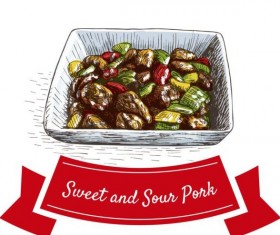 Sweet and sour pork chinese cuisine vector