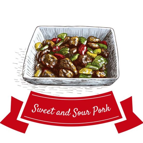Sweet and sour pork chinese cuisine vector