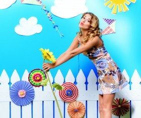 Take sunflower lovely woman HD picture