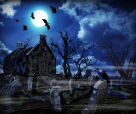 The old stone house with the crow on the monument Stock Photo