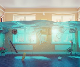 The water flooded the room Stock Photo 02