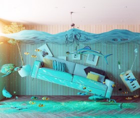 The water flooded the room Stock Photo 09